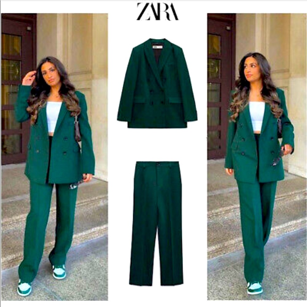 ZARA NEW WOMAN TAILORED DOUBLE BREASTED BLAZER GREEN JACKET 2761/253 2761/046